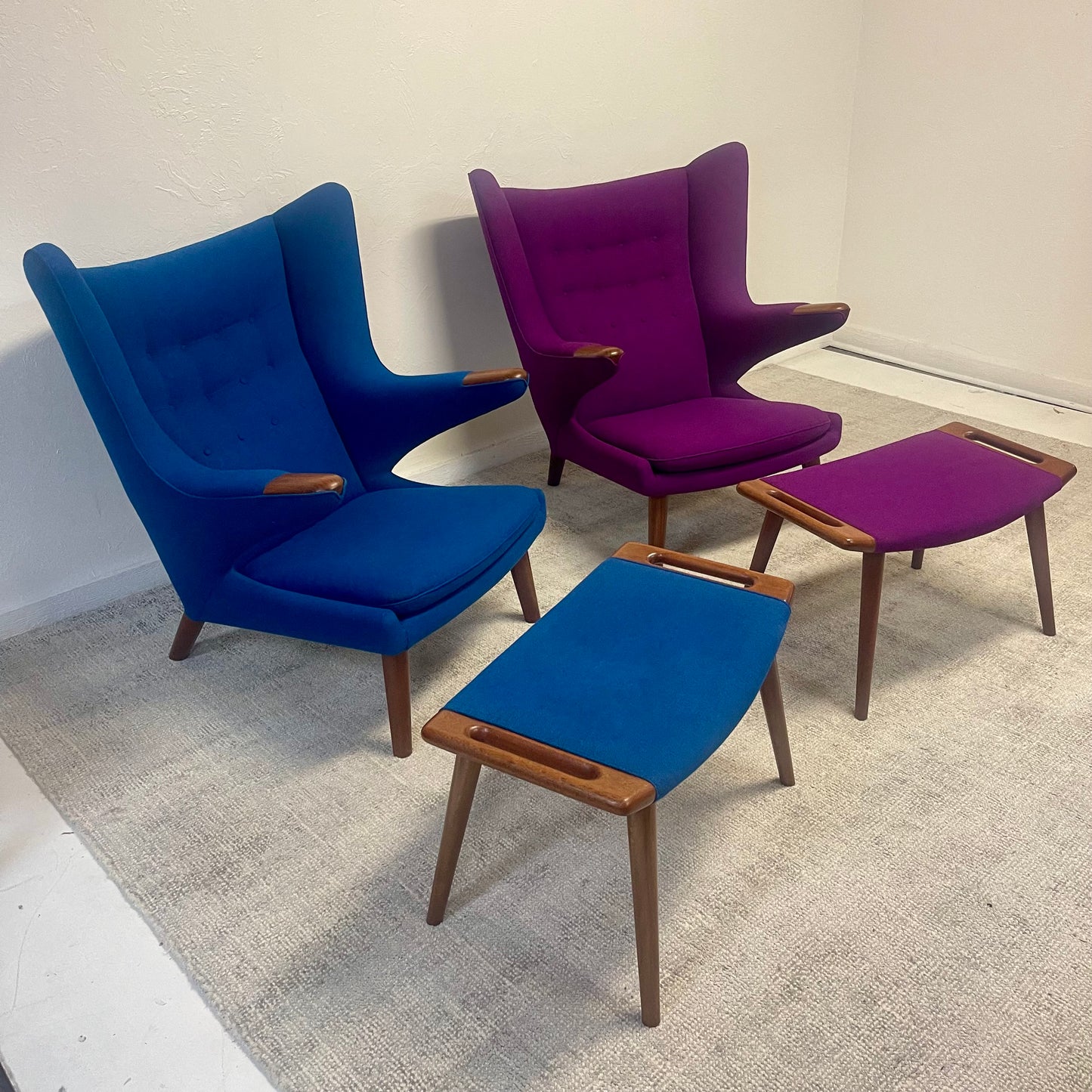 MID CENTURY MODERN PAPA BEAR CHAIR AND OTTOMAN BY HANS J. WEGNER
