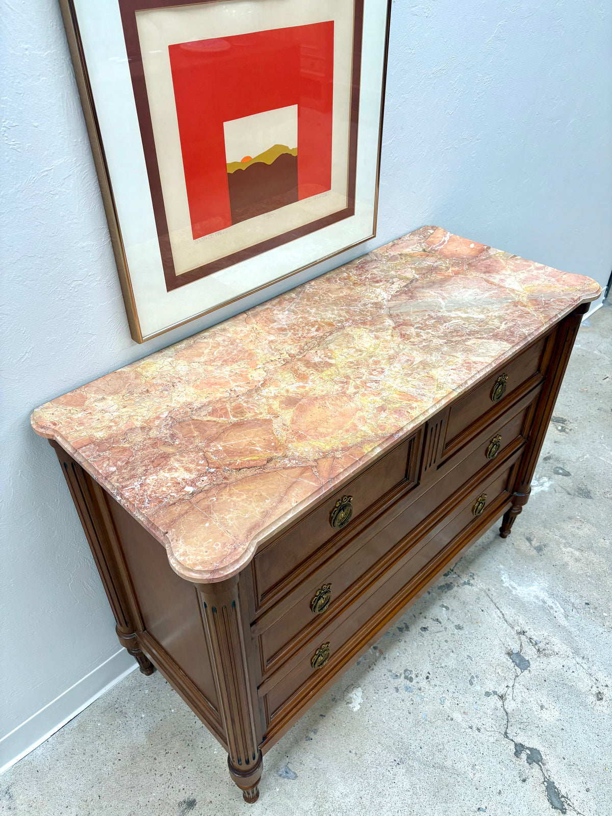 French Louis XVI Style Marble Top Four Drawer Chest/Dresser #2 - France