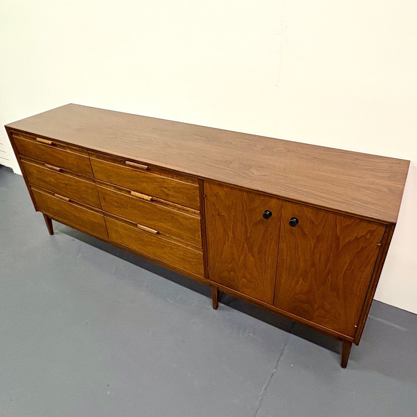 Mid Century Walnut 9 Drawer Dresser by American of Martinsville