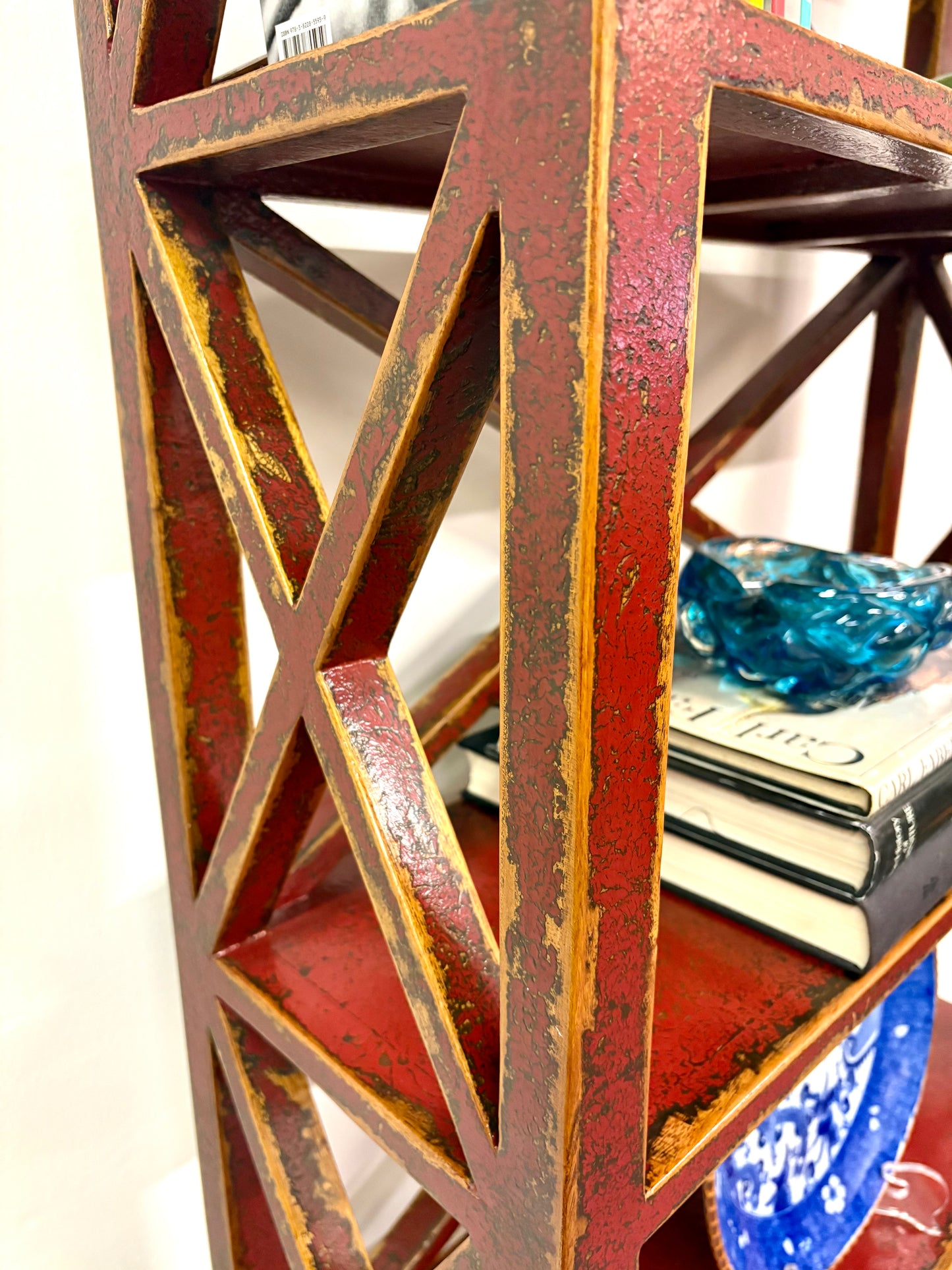 Antique Chinese Distressed Painted Etagere/Book Shelf