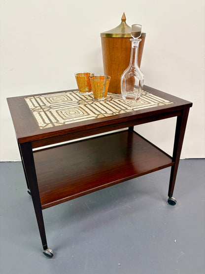 Mid Century Rosewood & Tile Bar Cart/Trolley