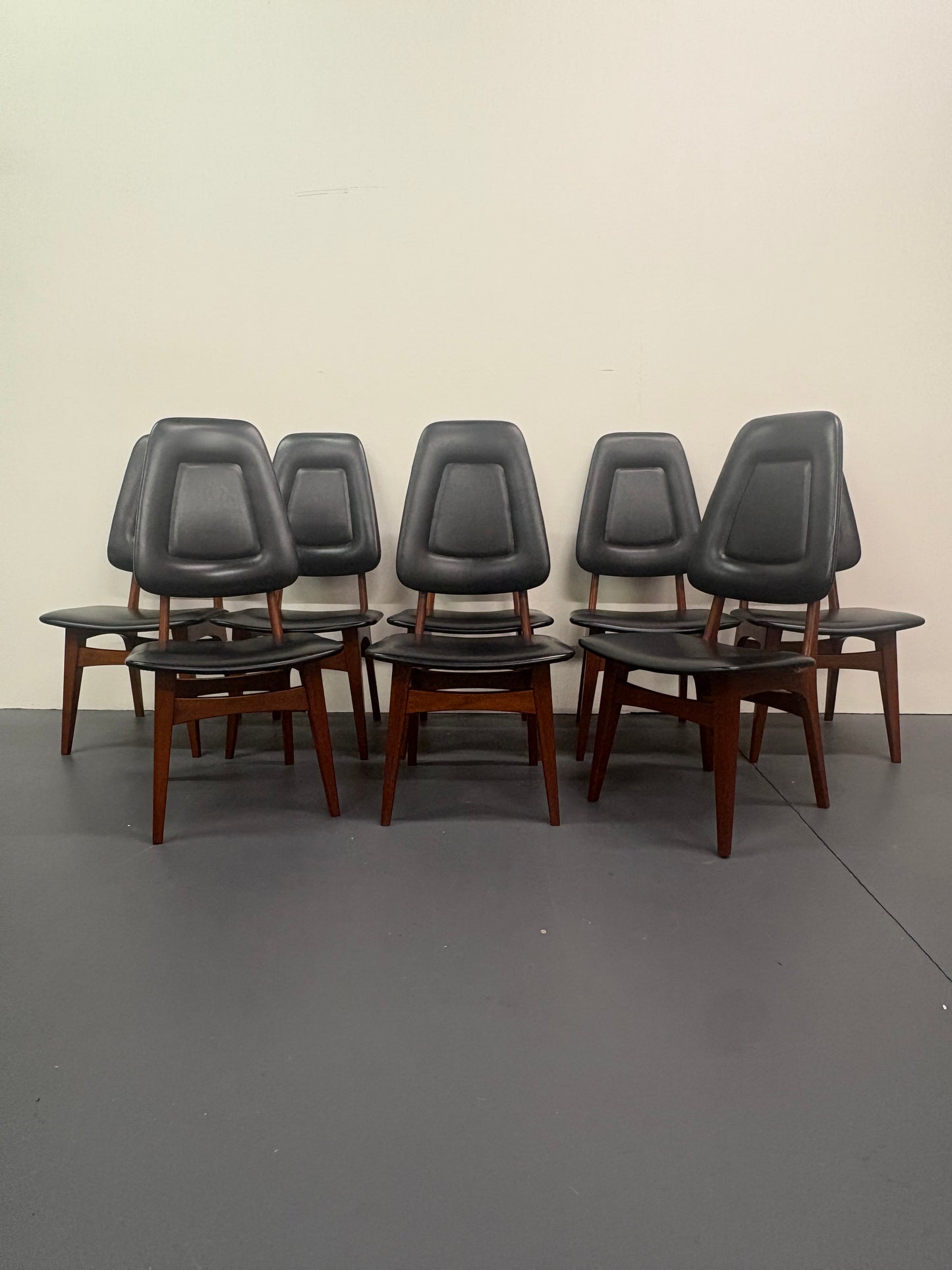 Rare Mid Century High Back Teak Set Of Eight Dining Chairs by Arne Hovmand-Olsen - Denmark