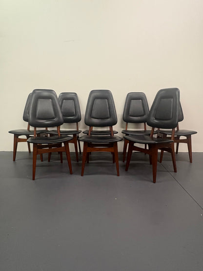 Rare Mid Century High Back Teak Set Of Eight Dining Chairs by Arne Hovmand-Olsen - Denmark