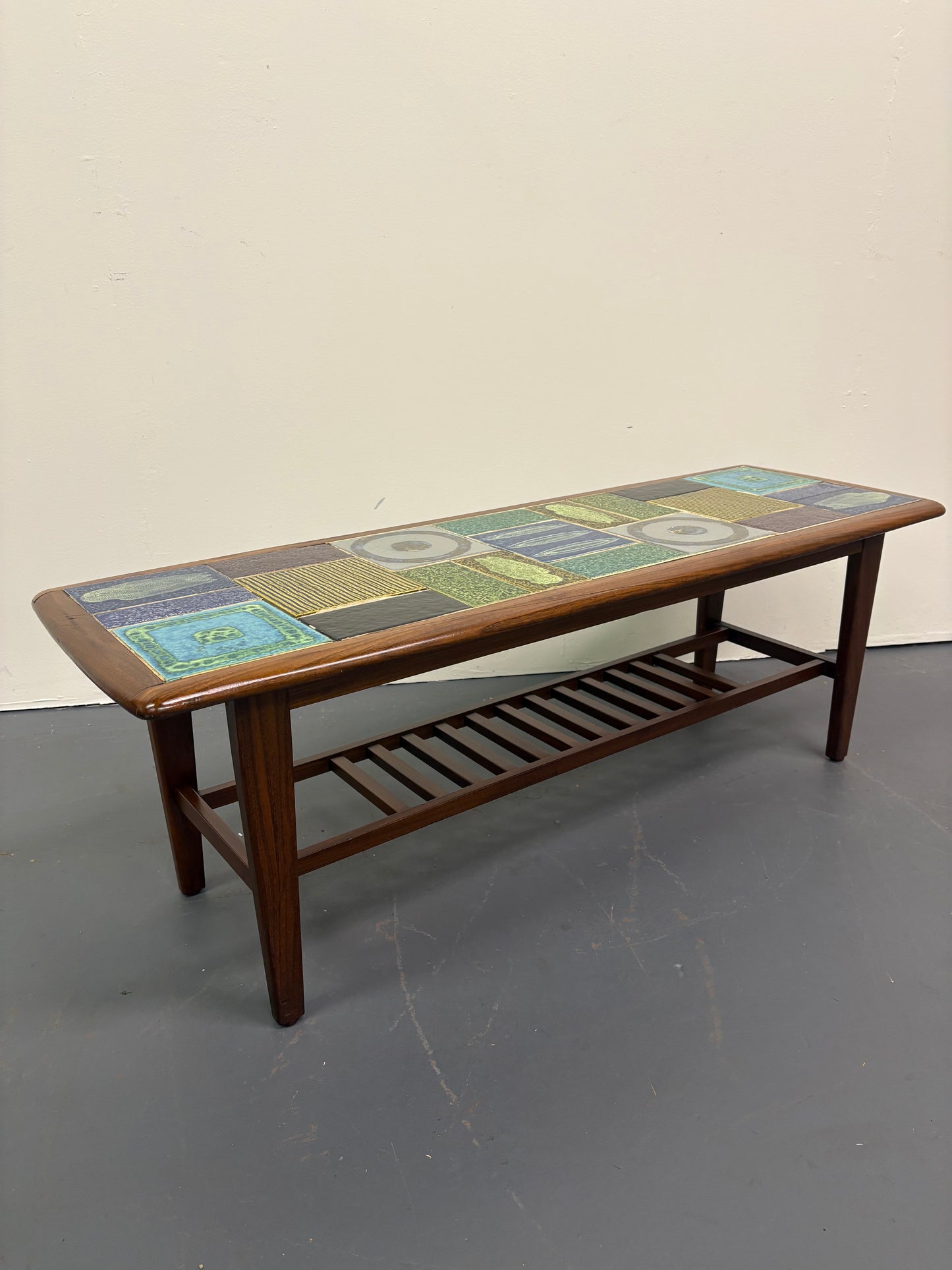 Mid Century Teak & Tile Top Coffee Table By Kenneth Clark - England