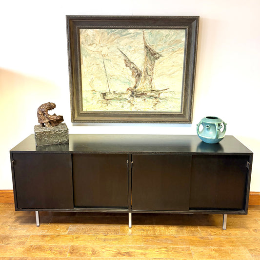 Mid Century Ebonized Sliding Door Credenza by Florence Knoll