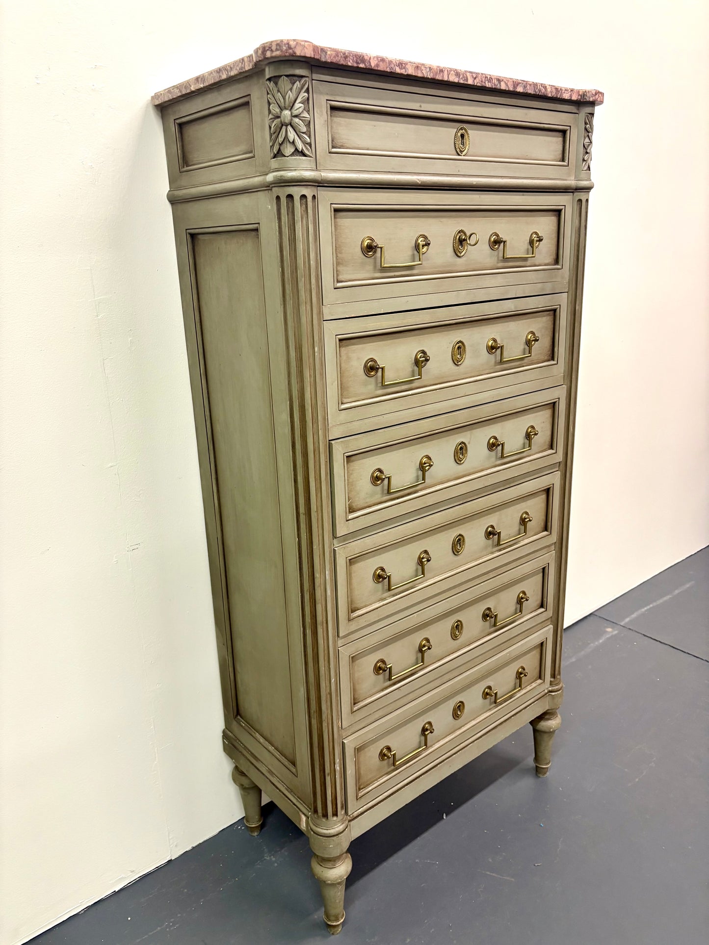 Louis XVI Style Painted Marble Top Semainier