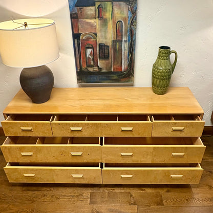 Mid Century Olive Burl Wood Dresser by Heredon “Scene Two” Design