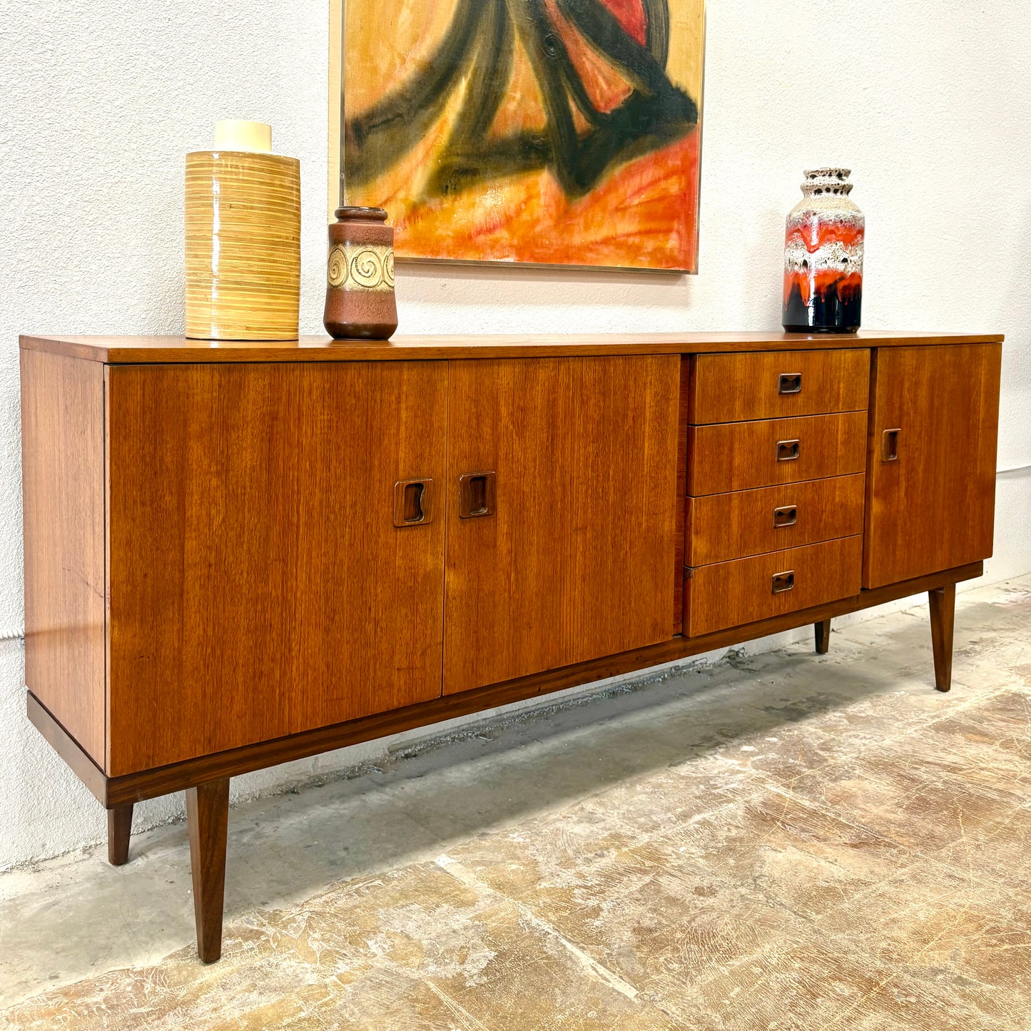 Long Mid Century Teak Credenza/Sideboard From England