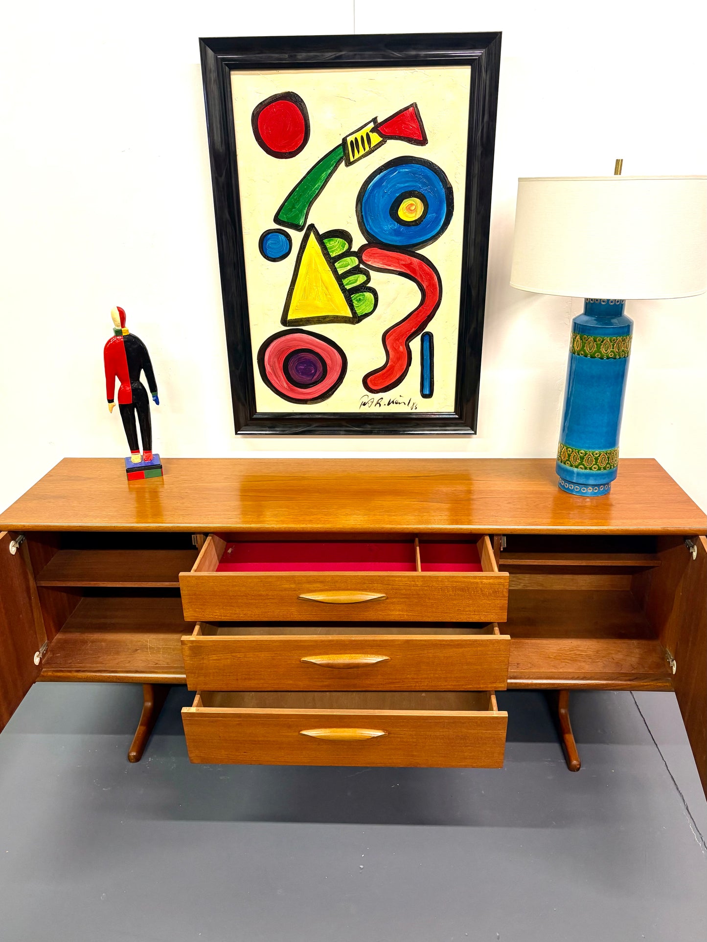 Mid Century Teak Trestle Base Credenza/Sideboard By Austin Suite Of England