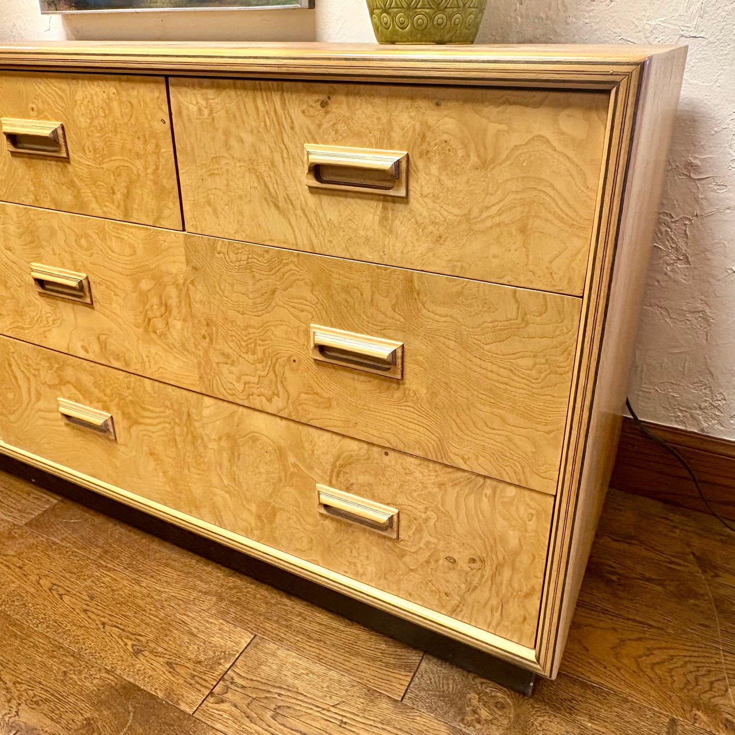Mid Century Olive Burl Wood Dresser by Heredon “Scene Two” Design