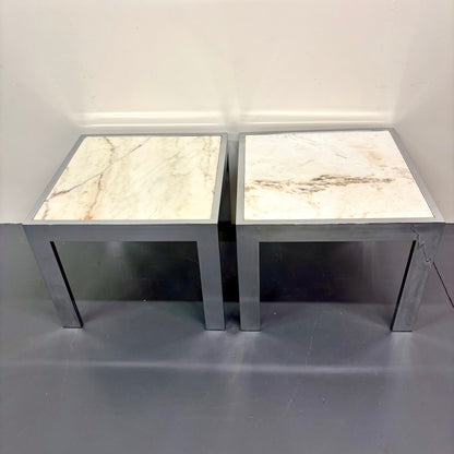 Mid Century Travertine & Chrome Pair Of End Tables By DIA
