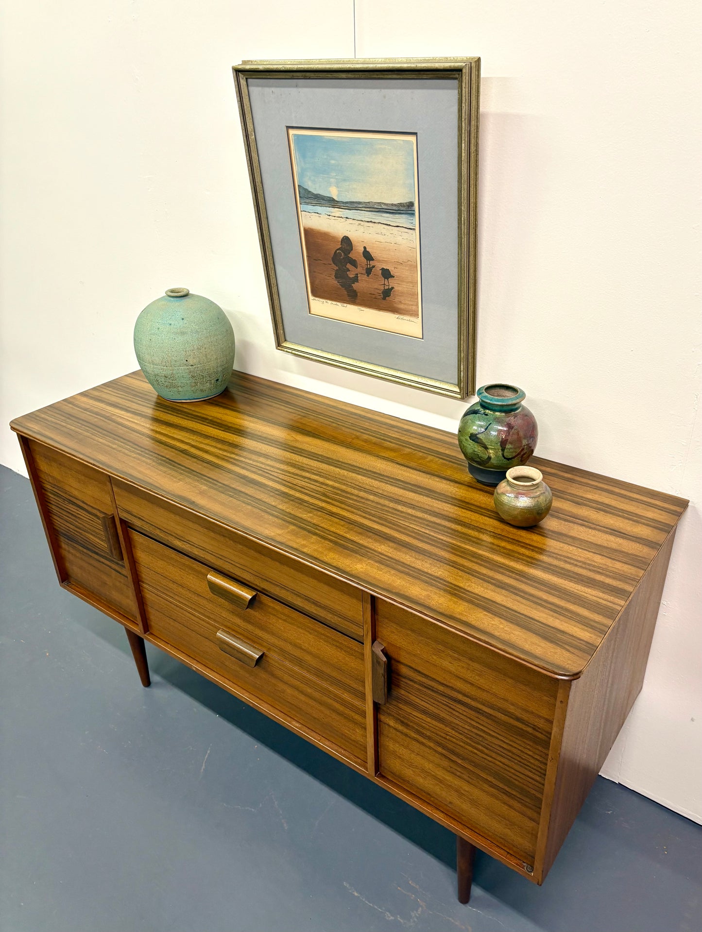 Mid Century Striped Afromosia Wood Mid Size Credenza/Sideboard