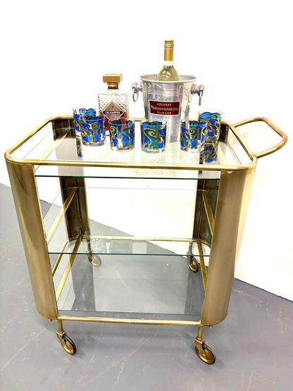 Mid Century/Art Deco Italian Brass & Glass Bar Cart/Trolley ￼