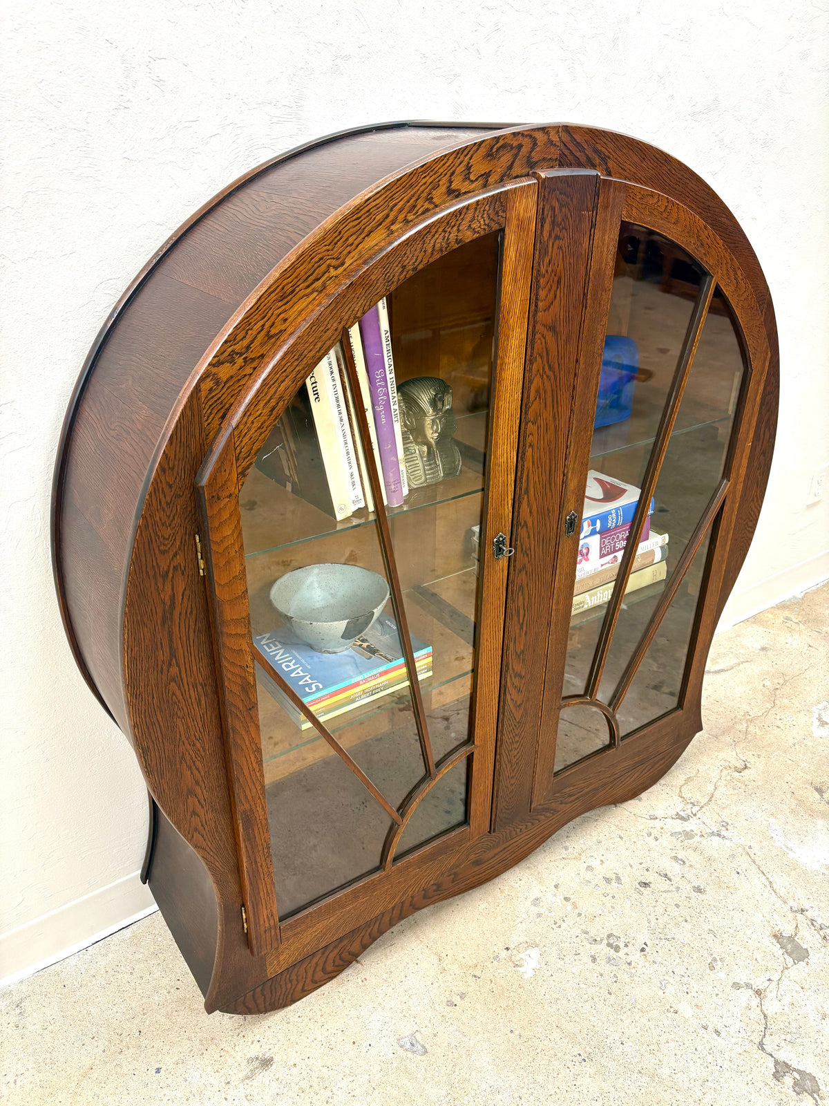 Antique Oak Art Deco Bookcase/Display Cabinet - England