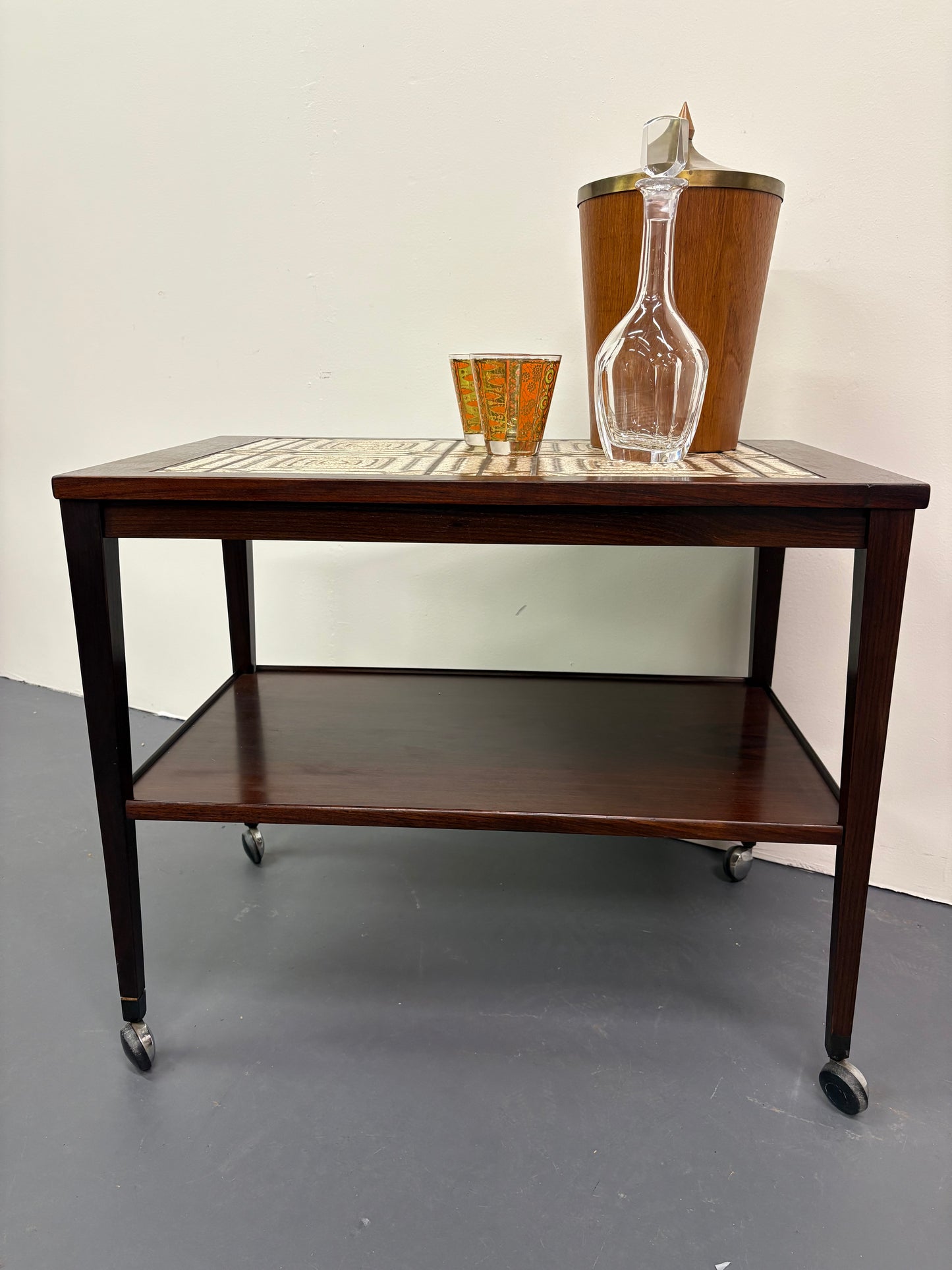 Mid Century Rosewood & Tile Bar Cart/Trolley