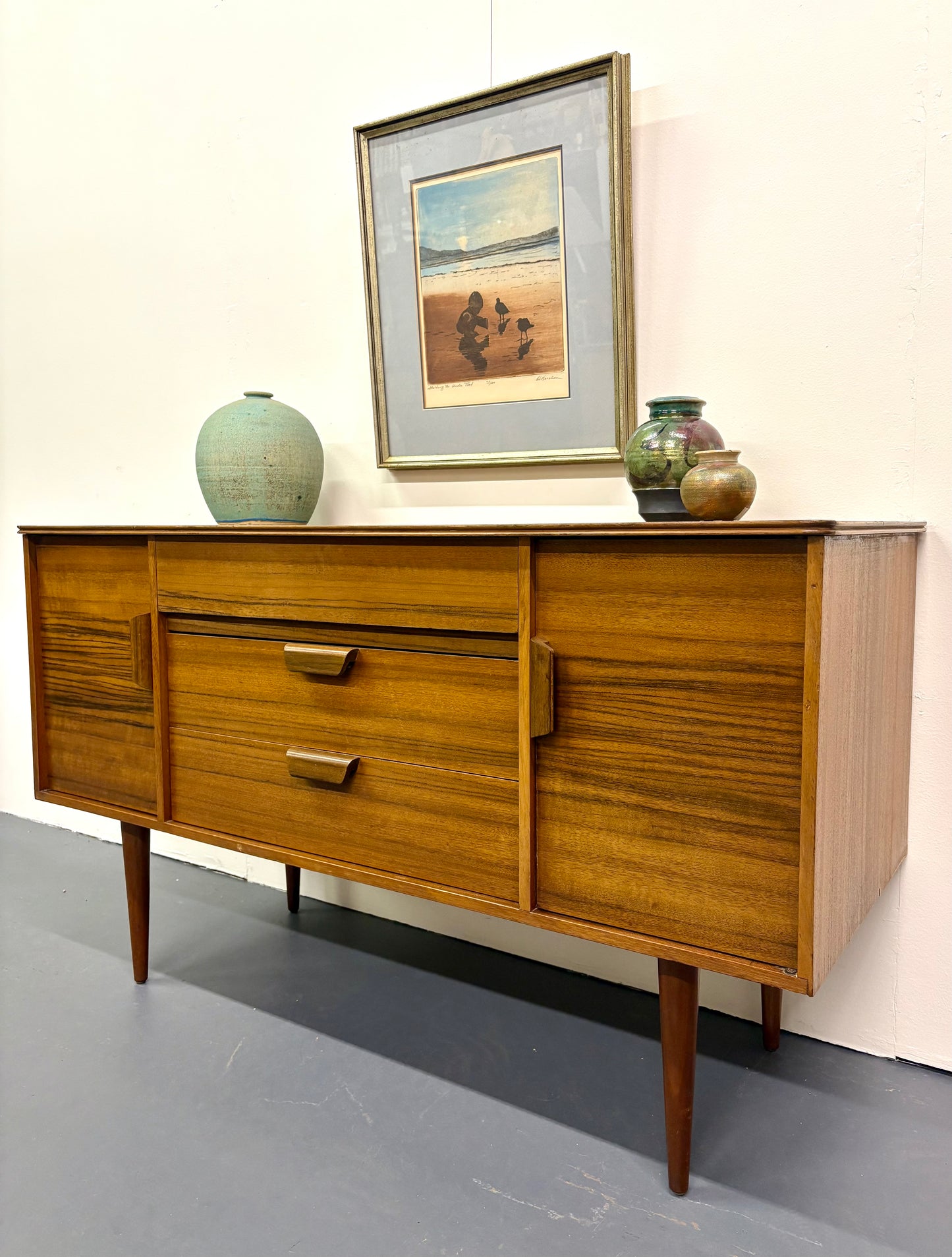 Mid Century Striped Afromosia Wood Mid Size Credenza/Sideboard