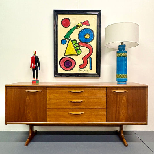 Mid Century Teak Trestle Base Credenza/Sideboard By Austin Suite Of England