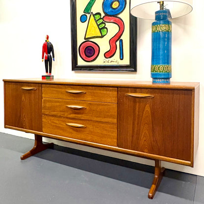 Mid Century Teak Trestle Base Credenza/Sideboard By Austin Suite Of England