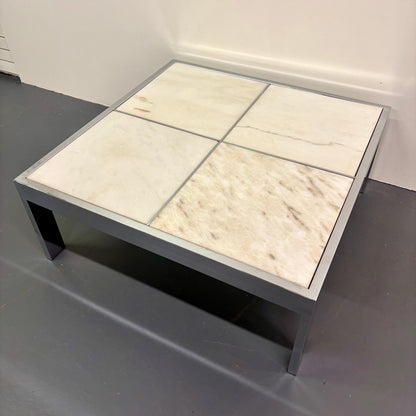 Mid Century Travertine & Chrome Coffee Table by DIA