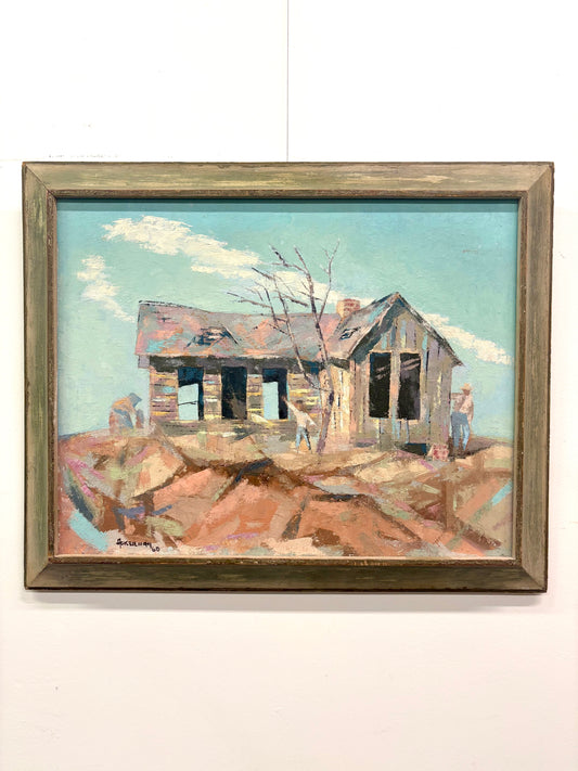 Mid Century Impressionistic Rural Landscape Oil On Board Painting By Frank Ackerman - California