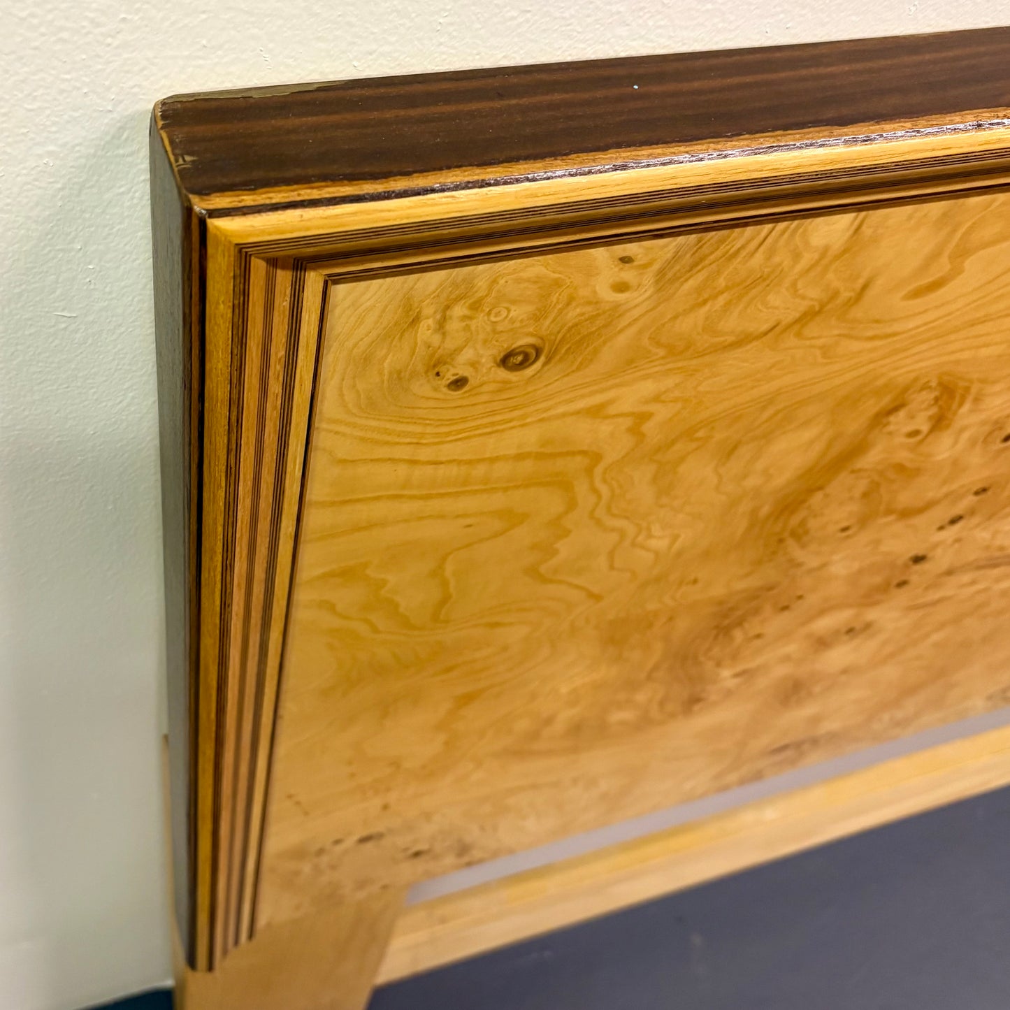 Mid Century Olive Burl Wood King Headboard by Heredon “Scene Two” Design