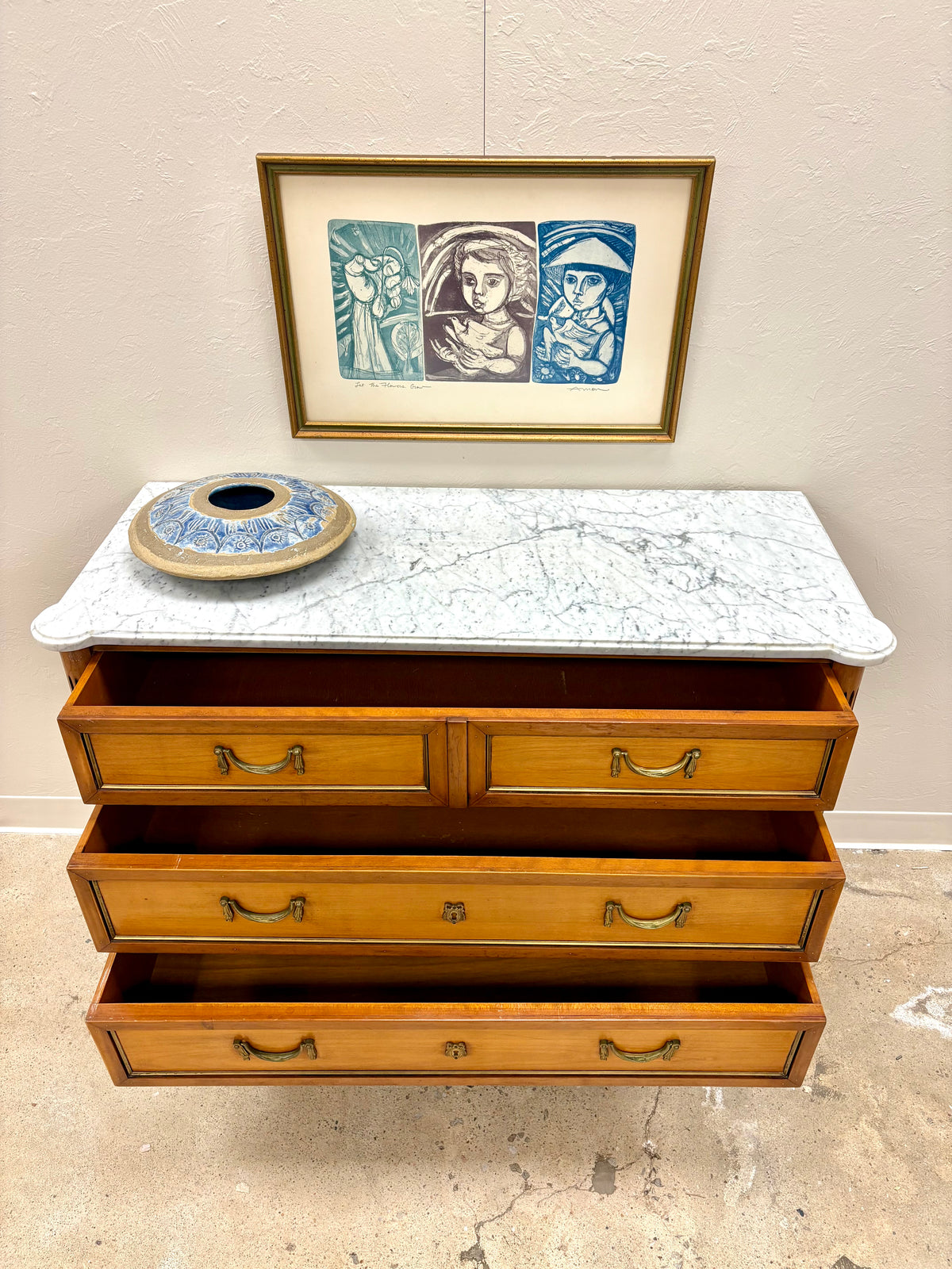 Antique French Louis XVI Style White Marble Top Four Drawer Chest - France