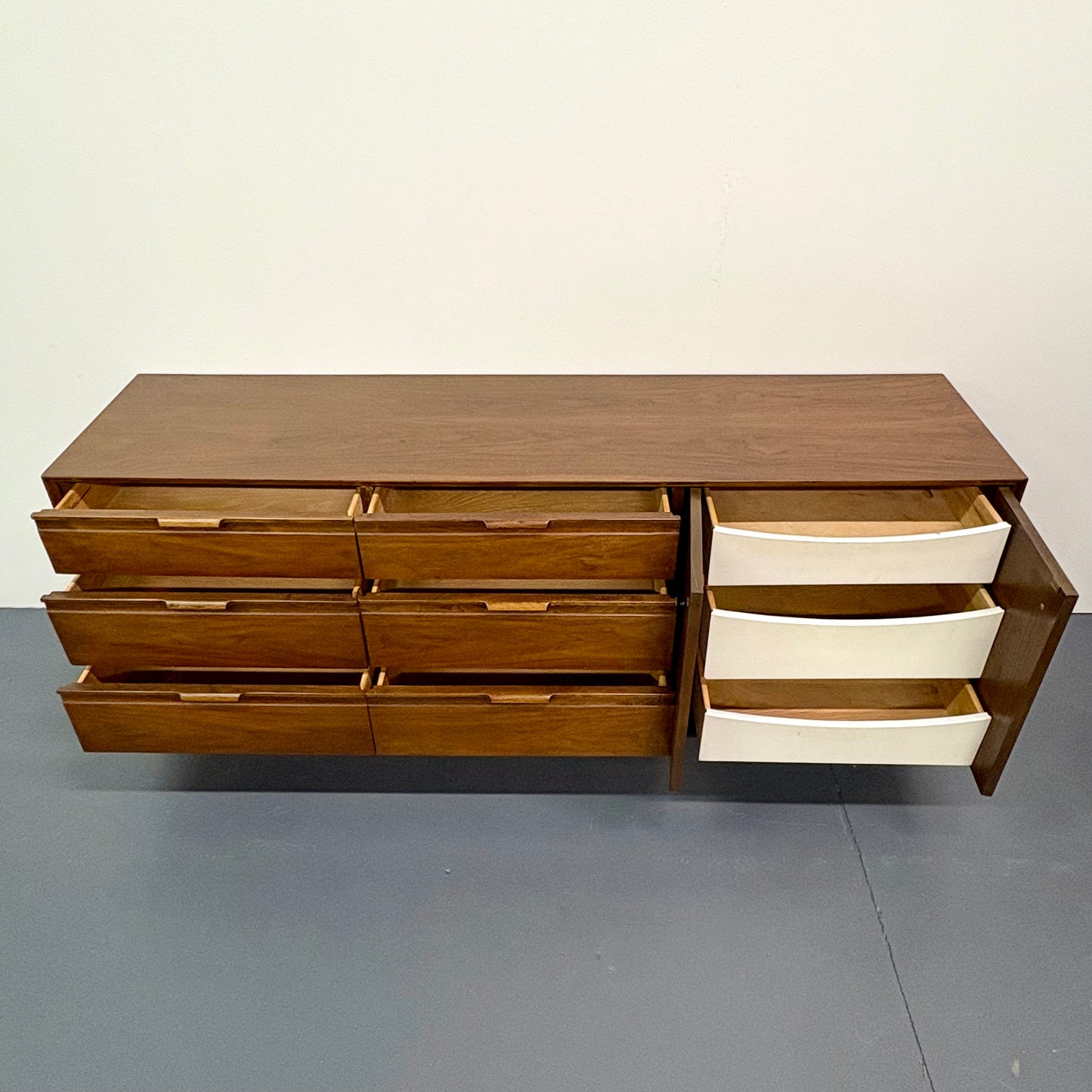 Mid Century Walnut 9 Drawer Dresser by American of Martinsville