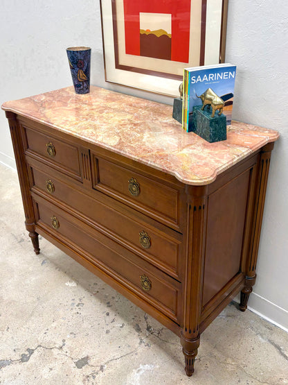 French Louis XVI Style Marble Top Four Drawer Chest/Dresser #2 - France