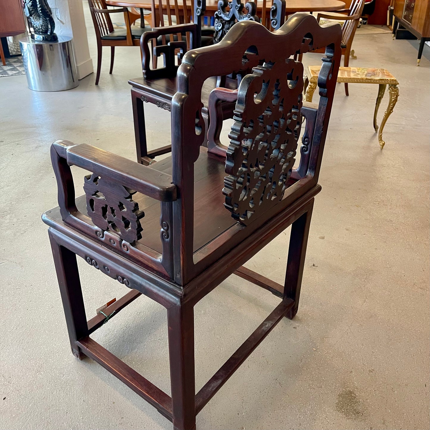 ANTIQUE CHINESE CARVED HARDWOOD ARM CHAIR