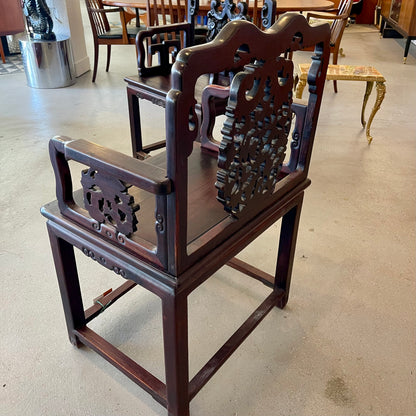 ANTIQUE CHINESE CARVED HARDWOOD ARM CHAIR
