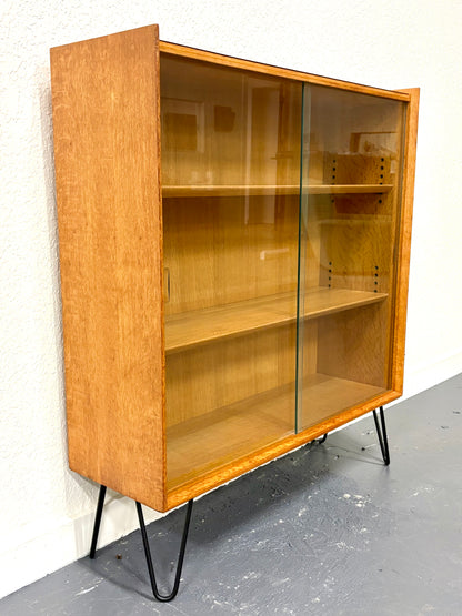 Mid Century Oak Glass Front Display Cabinet - England