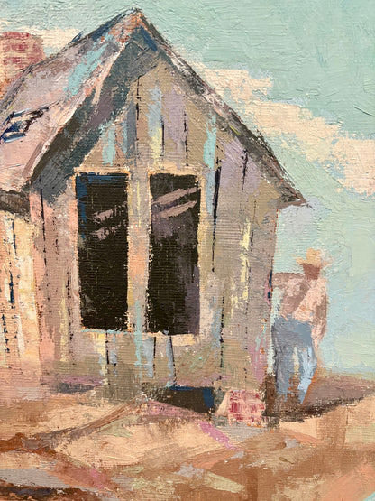 Mid Century Impressionistic Rural Landscape Oil On Board Painting By Frank Ackerman - California