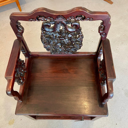 ANTIQUE CHINESE CARVED HARDWOOD ARM CHAIR