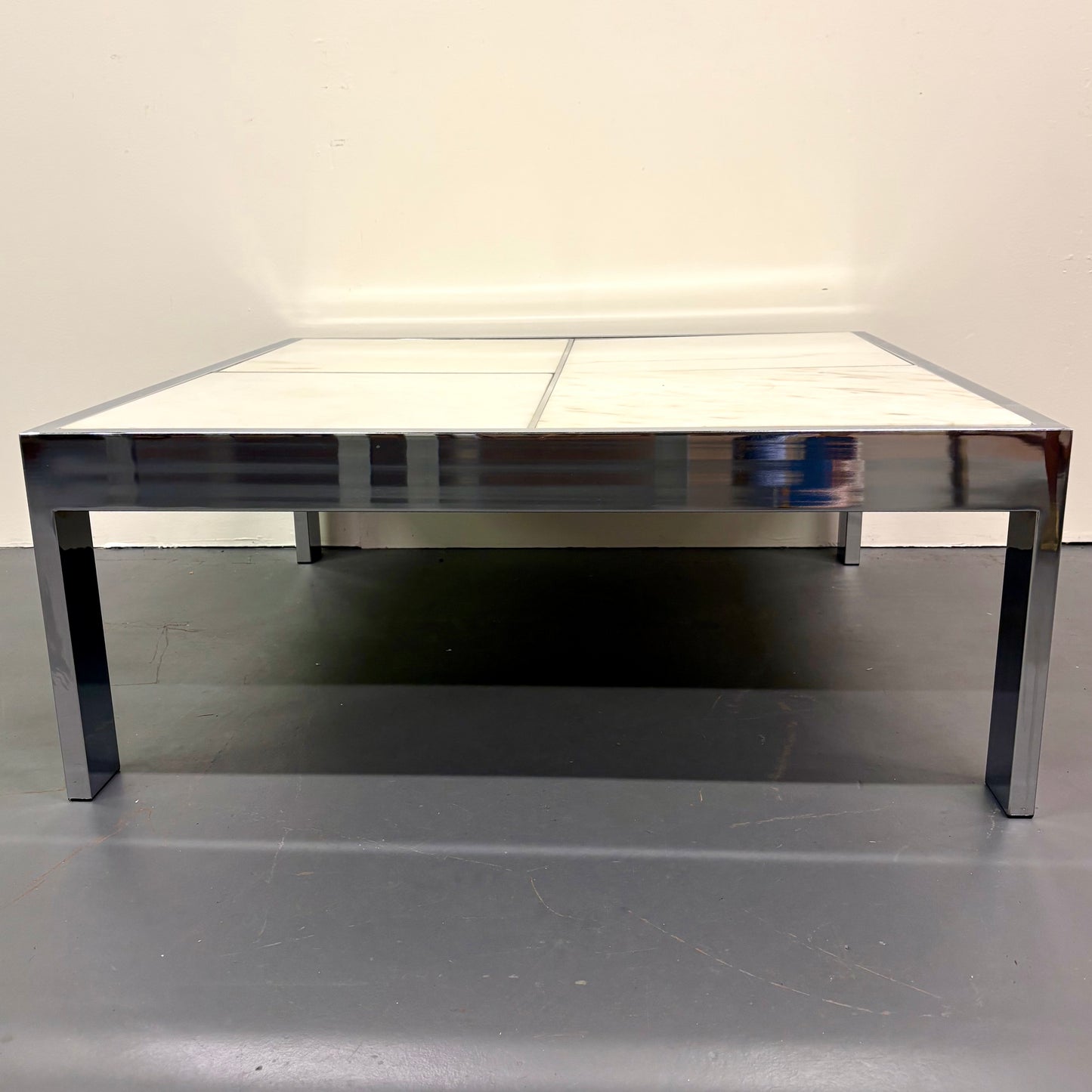 Mid Century Travertine & Chrome Coffee Table by DIA