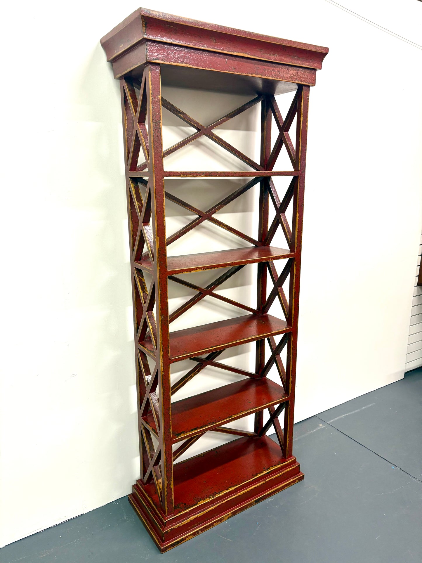 Antique Chinese Distressed Painted Etagere/Book Shelf