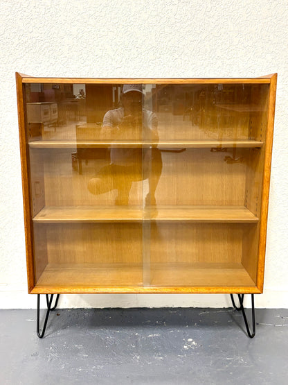 Mid Century Oak Glass Front Display Cabinet - England