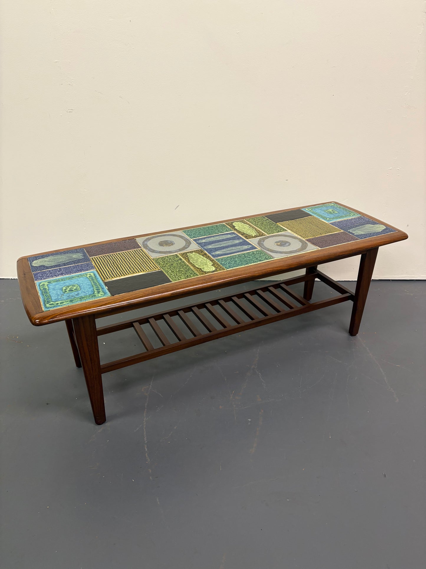 Mid Century Teak & Tile Top Coffee Table By Kenneth Clark - England