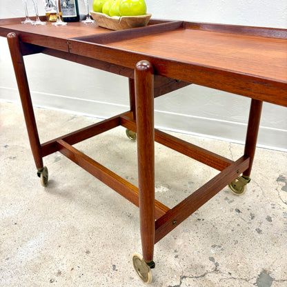 Mid Century Teak Extendable Bar Cart By Poul Hundevad - Denmark