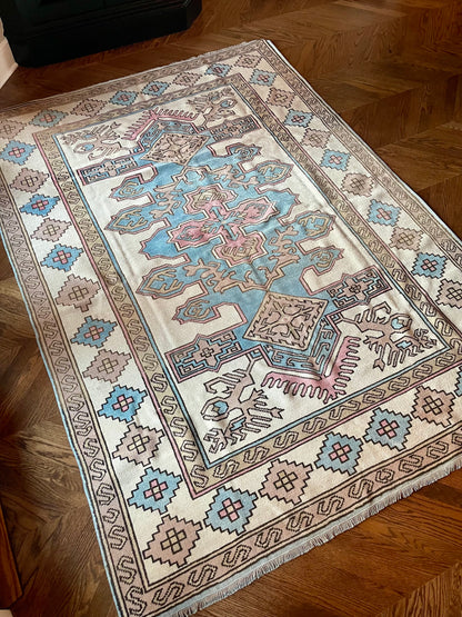 VINTAGE TURKISH OUSHAK RUG 5’9” x 8’