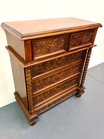 Antique Louis XIII Style French Twist Chest Of Drawers - France