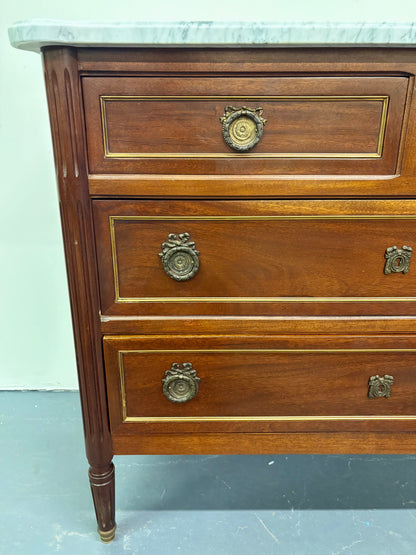 Antique French Louis XVI Marble Top Four Drawer Chest