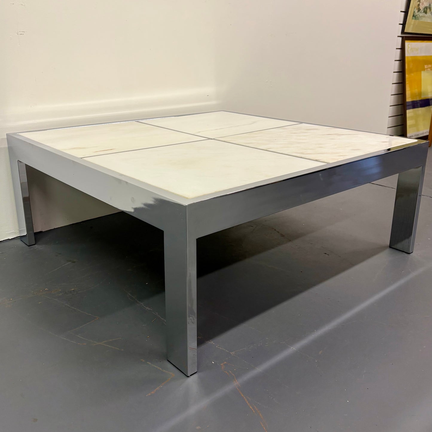 Mid Century Travertine & Chrome Coffee Table by DIA