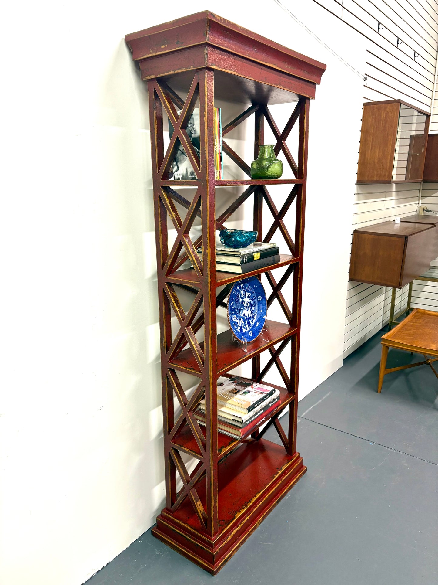 Antique Chinese Distressed Painted Etagere/Book Shelf