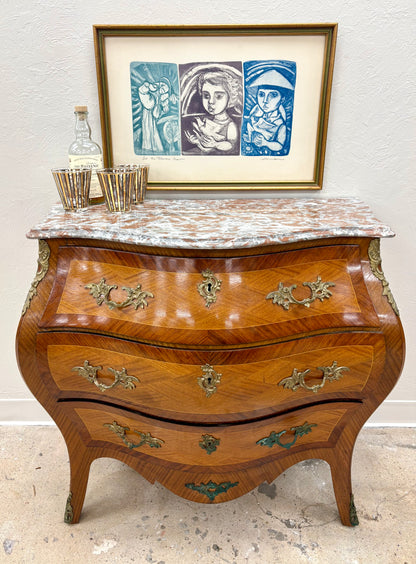 Antique Swedish Marble Top Bombe Chest/Dresser - Sweden