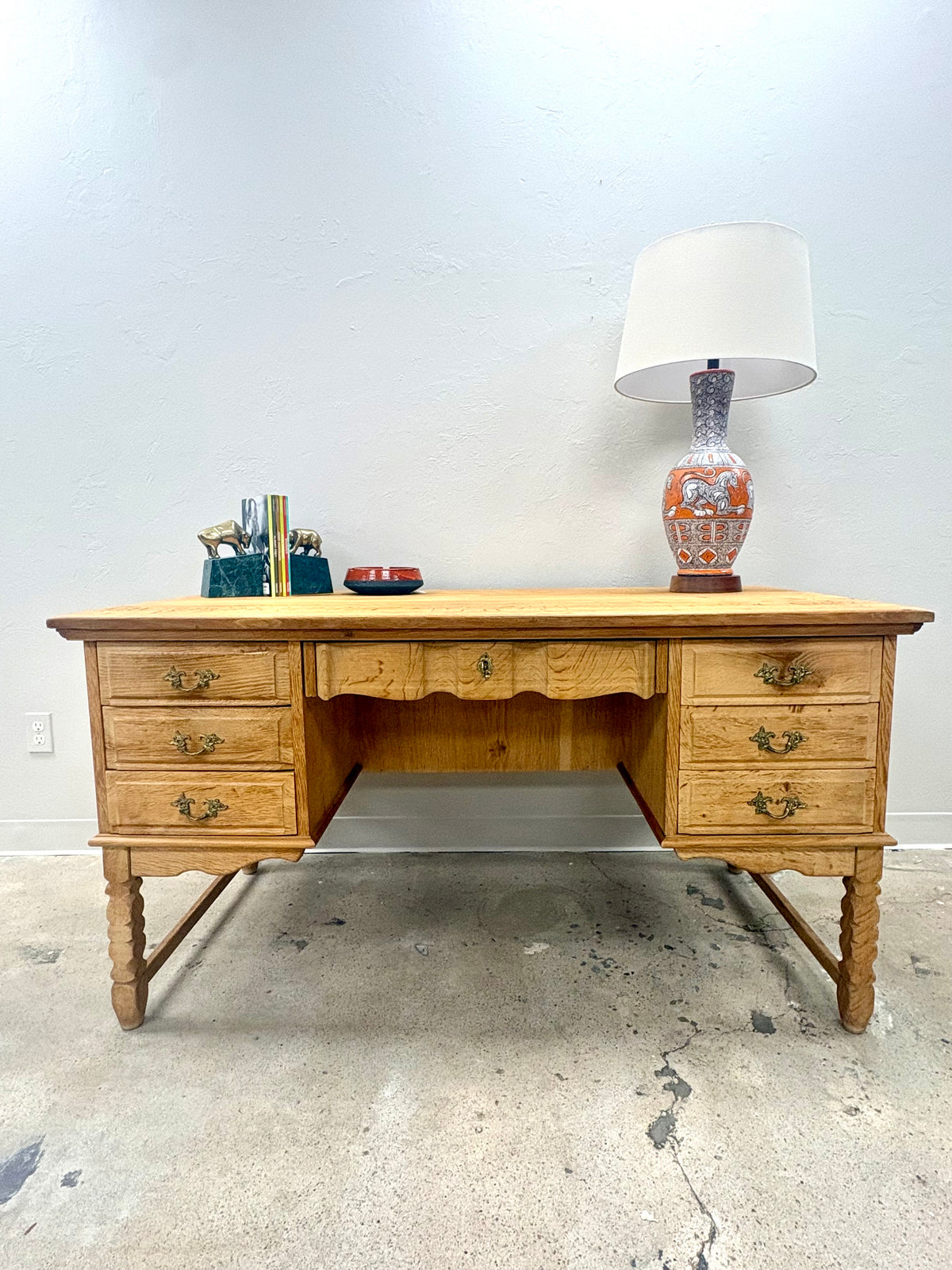 Vintage Mid Century Danish Oak Bookcase Front Desk - Denmark
