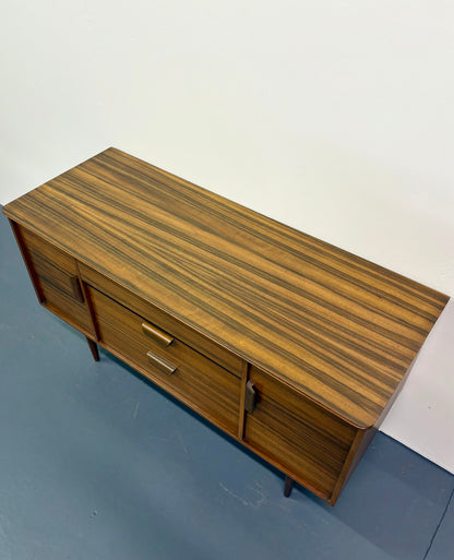 Mid Century Striped Afromosia Wood Mid Size Credenza/Sideboard