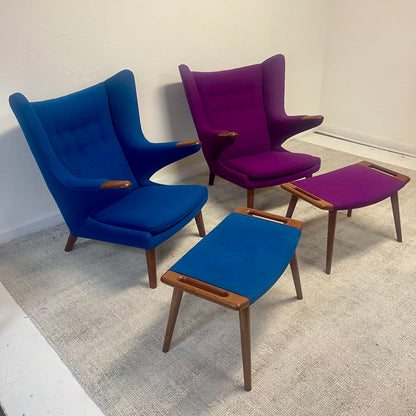 MID CENTURY MODERN PAPA BEAR CHAIR AND OTTOMAN BY HANS J. WEGNER