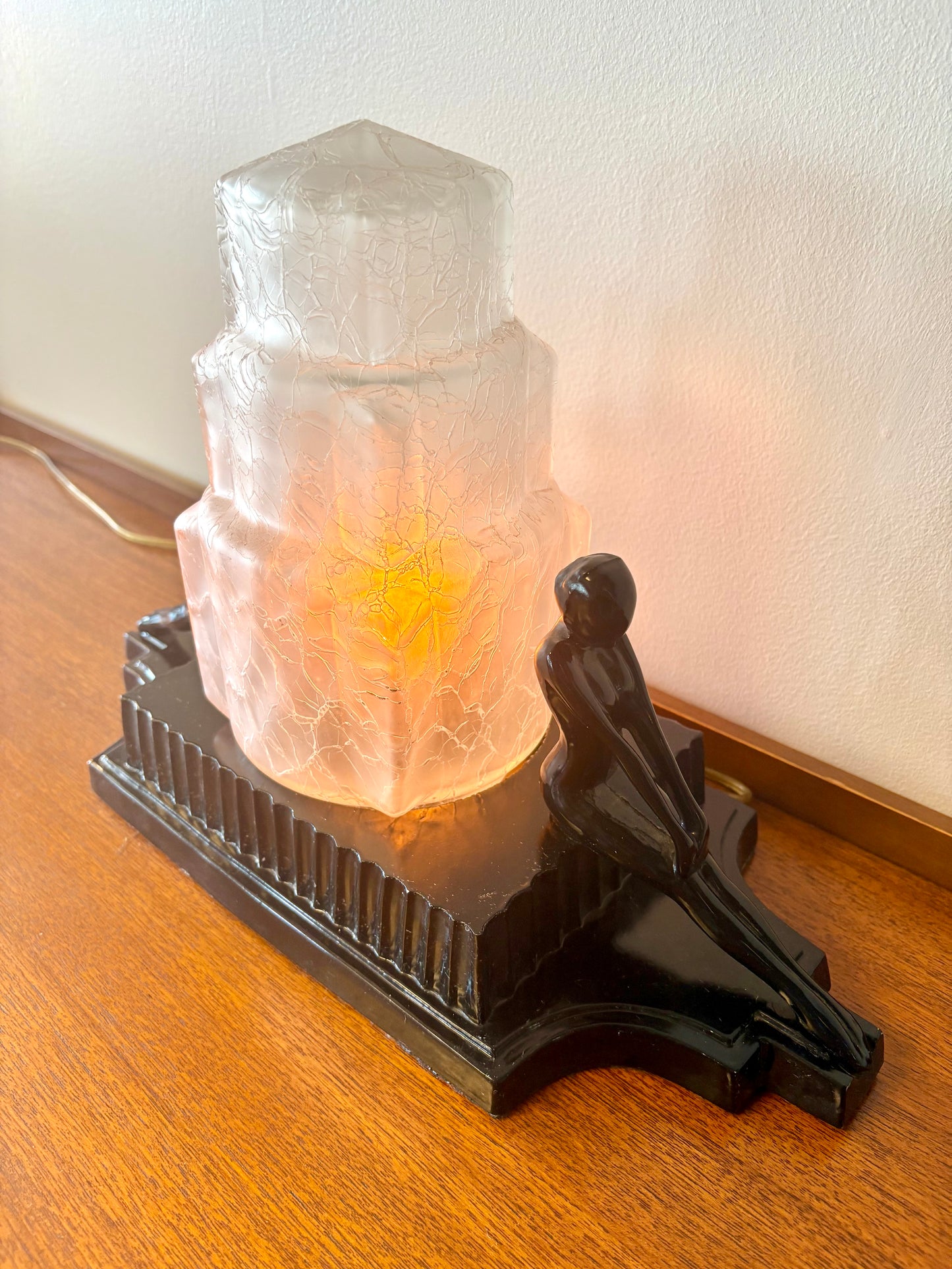 Art Deco Style Nude Table Lamp With Skyscraper Shade