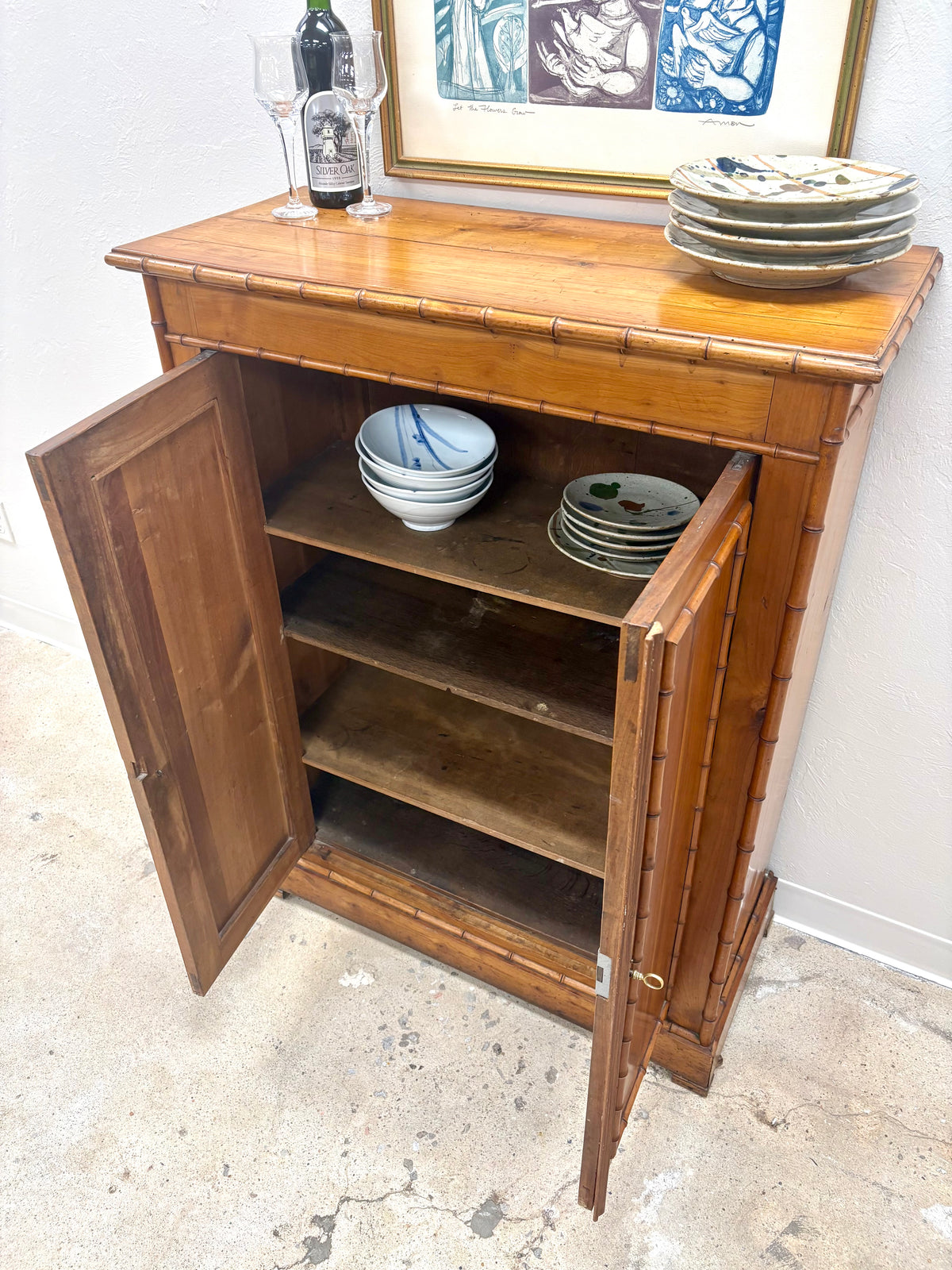 Antique French Faux Bamboo Two Door Cabinet - France