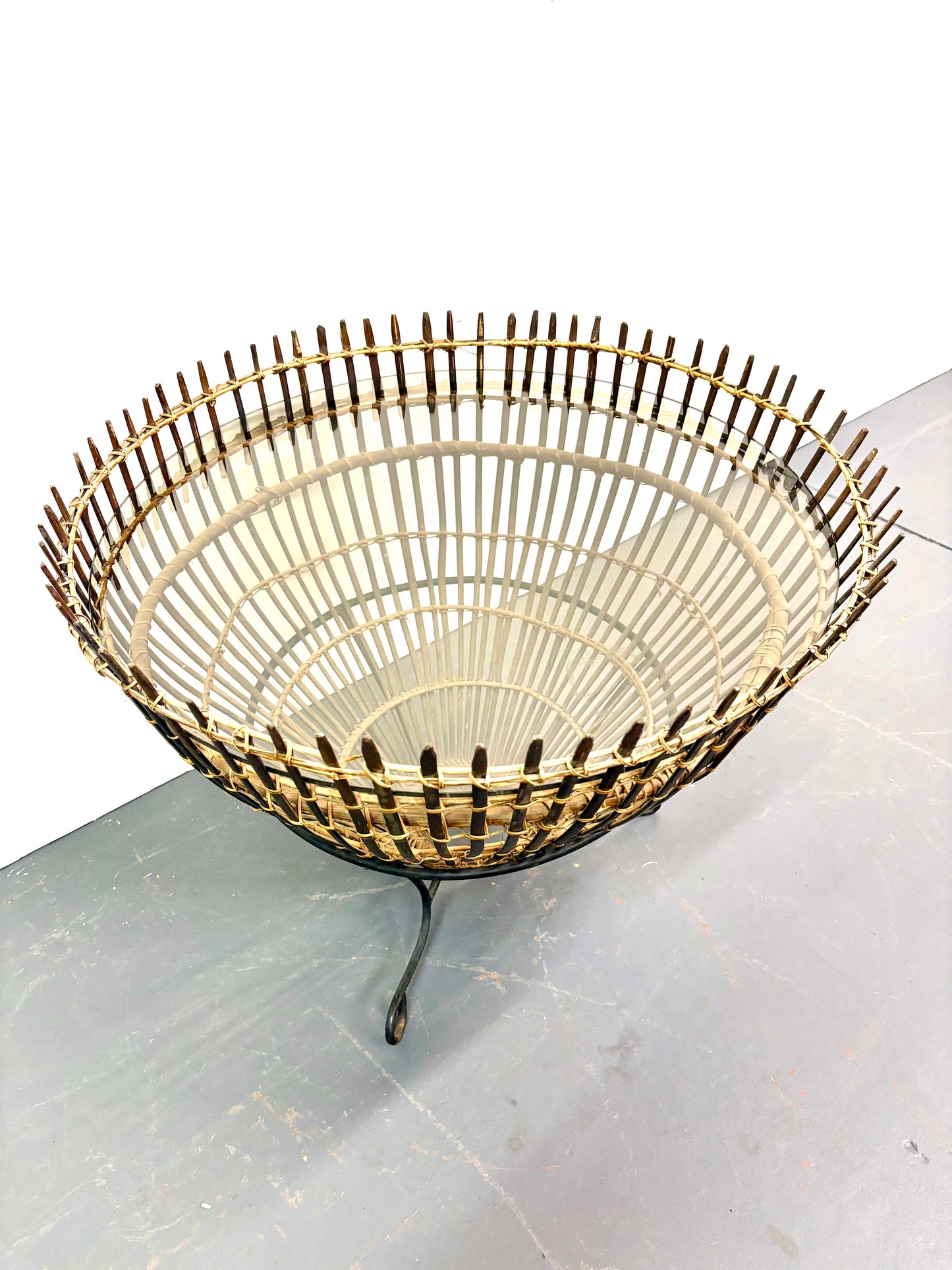 Mid Century “Fish Trap” Basket Side Table By Franco Albini